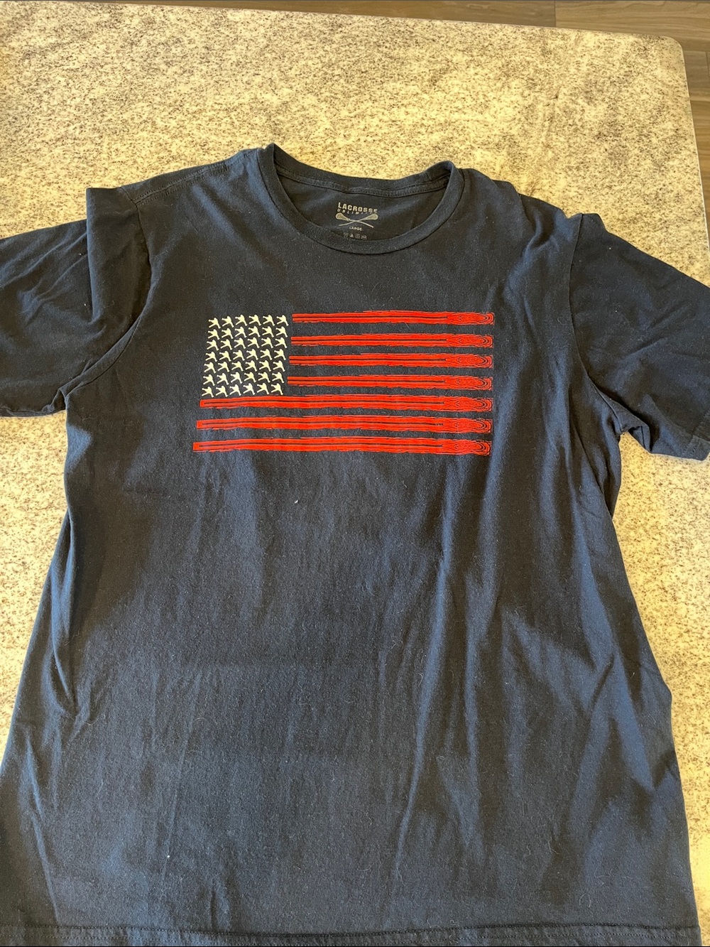 Men's Navy Short-Sleeve Graphic Tee with Lacrosse Flag Detail